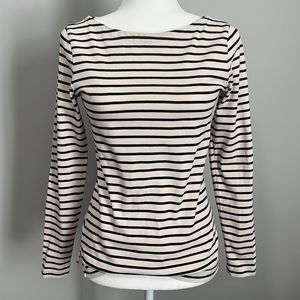 J. Crew Black and Cream Striped Long Sleeve Shirt - Size XS